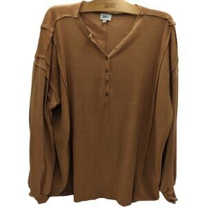 BKE XL Brown Ribbed Henley Sweater 95% Polyester 5% Spandex